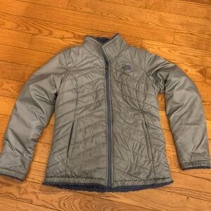 Women’s Grey and blue North Face reversible coat Medium